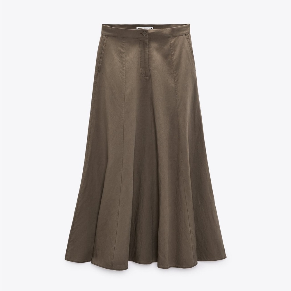 Long toffee linen skirt